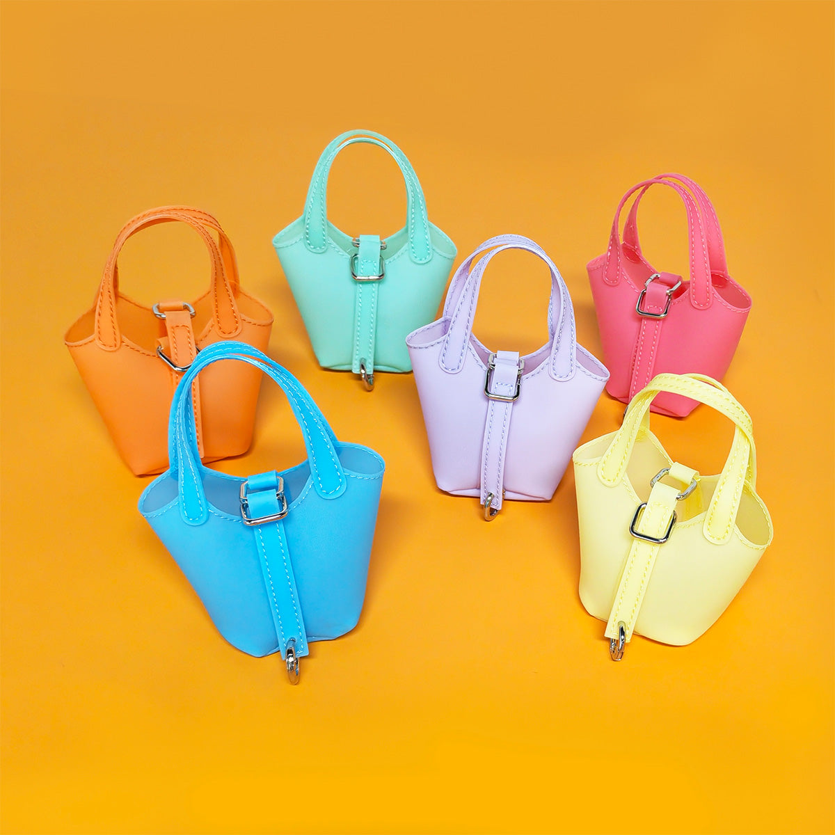 PVC Mini Bucket Bag – Jelly Coin Purse with Keychain Pendant, Cute Transparent Shoulder Bag for Small Essentials and Decorative Use