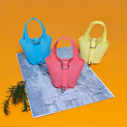 PVC Mini Bucket Bag – Jelly Coin Purse with Keychain Pendant, Cute Transparent Shoulder Bag for Small Essentials and Decorative Use