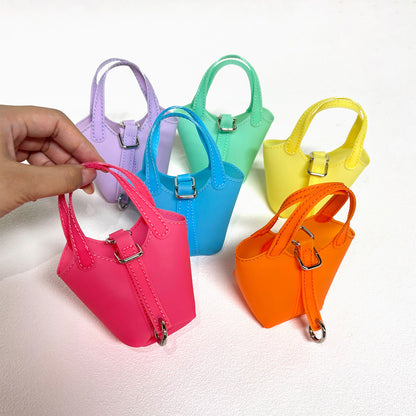PVC Mini Bucket Bag – Jelly Coin Purse with Keychain Pendant, Cute Transparent Shoulder Bag for Small Essentials and Decorative Use